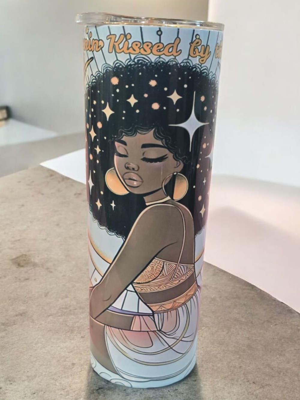 Women’s 20 Oz Tumbler - Black Woman Natural Hair Gold Artwork